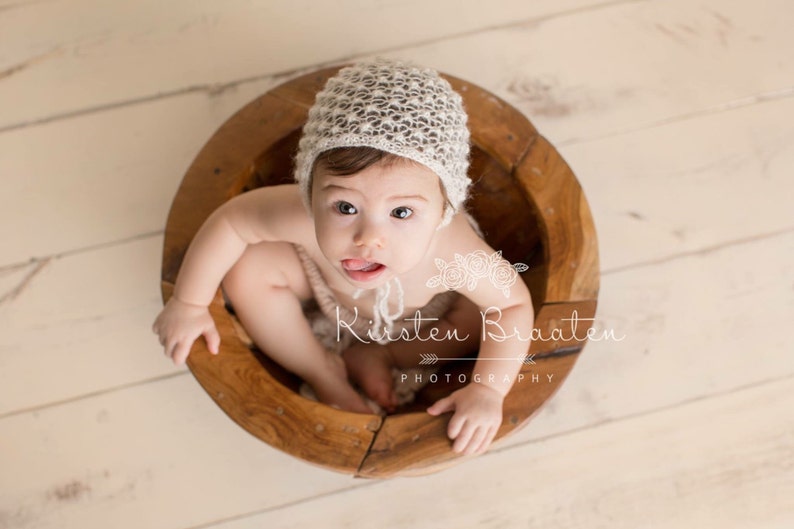 Baby Photo Prop bonnet Baby Knit Bonnet Ivory lace Sitter bonnet