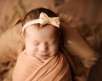 Peach baby headband,first bow  headband,Nylon peach headband Peach dainty bow headband,Peach photo prop headband