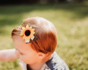 Sunflower baby headband Photo prop floral headband Yellow Sunflower headband,Photo prop sunflower headband