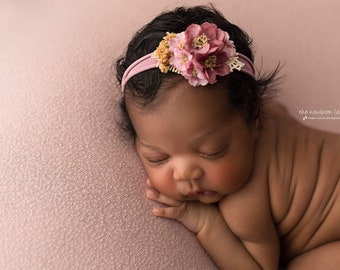 dusty rose headband pink mauve baby headband ,Floral baby headband Dainty pink headband Nylon newborn headband Pink newborn hairbow