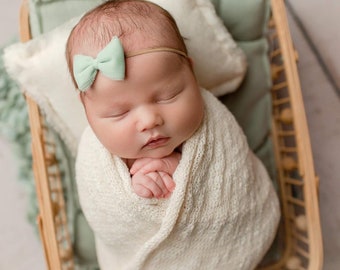 Sage newborn headband Sage baby headband Spring green baby hairbow,Dainty newborn bow