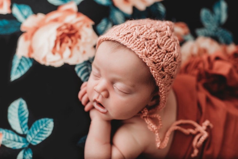 First baby bonnet Rose pink newborn bonnet,RTS baby bonnet Peach rose baby bonnet,Rise pink Solomon newborn bonnet
