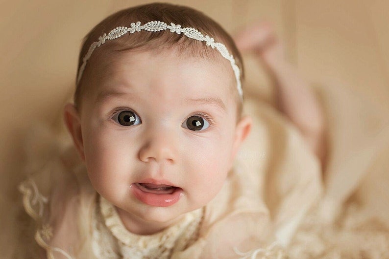 White headband,White photo prop headband, Newborn dainty white headband Baptism dainty headband,Baby Girl headband