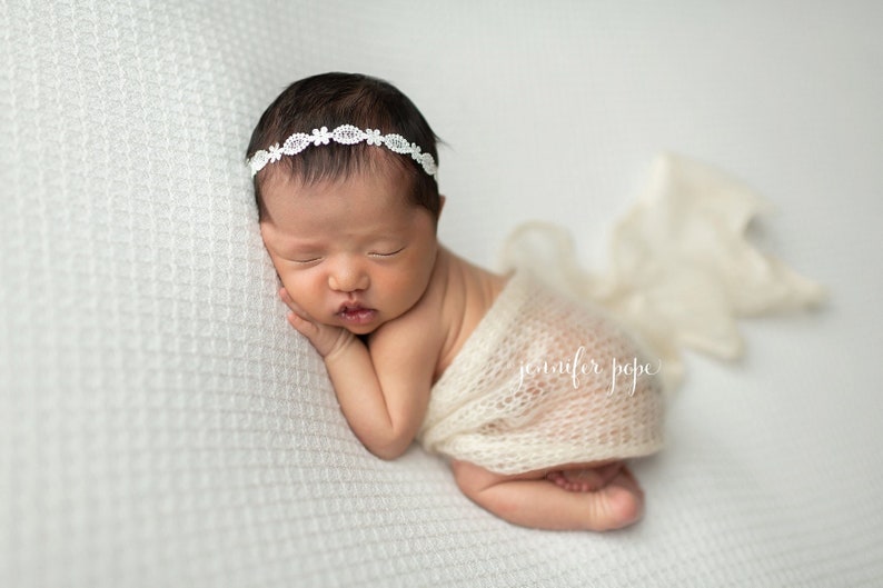White headband,White photo prop headband, Newborn dainty white headband Baptism dainty headband,Baby Girl headband