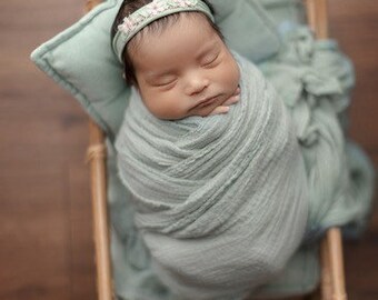 Baby sage headband , Pink mint sage Headband ,Dainty Headband ,Sage Newborn Headband,Baby Girl Photo Prop