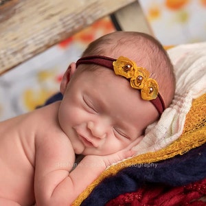 Mustard Burgundy baby headband  ,Burgundy Mustard headband ,Newborn photo prop headband
