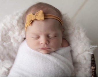 Dark yellow mustard headband newborn headband bow ,tie back Yellow mustard bow headband,Fall rustic mustard simple bow autumn baby headband