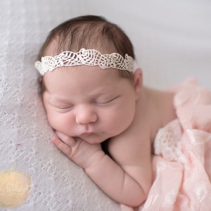 Cream ivory headband,Dainty lace baby headband,Christening baby headband,Ebony baby headband,Vintage baby headband,Babyphoto prop