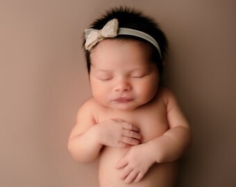 Beige Ivory baby bow headband, neutral colors baby headband Newborn beige oat headband, Dainty baby hairbow,RTS baby bow lace fabric bow