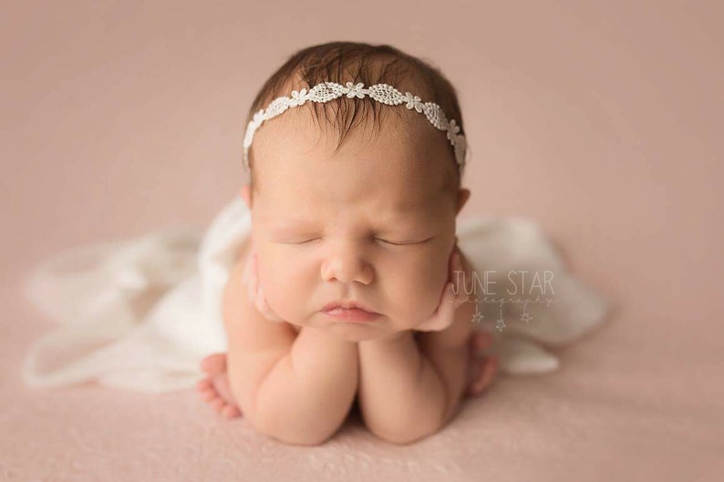White headband,White photo prop headband, Newborn dainty white headband Baptism dainty headband,Baby Girl headband