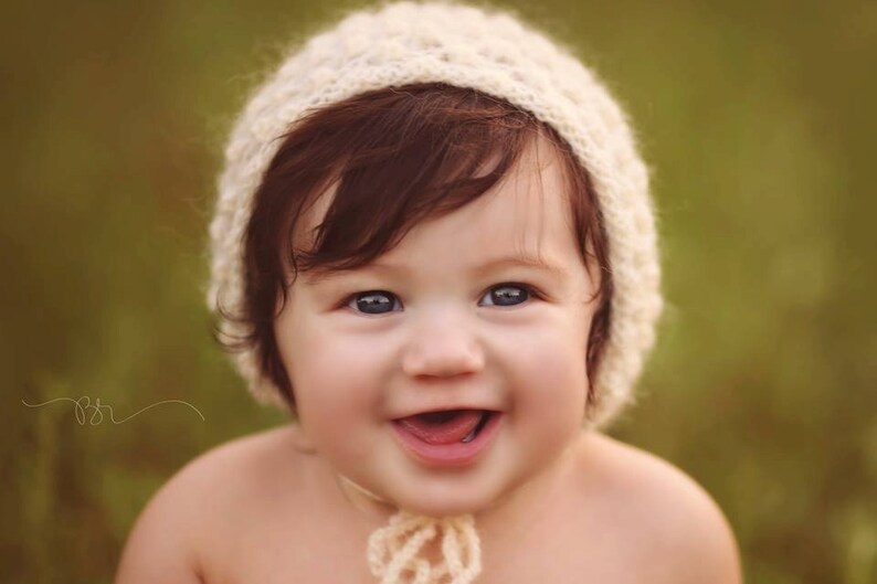 Baby Photo Prop bonnet Baby Knit Bonnet Ivory lace Sitter bonnet