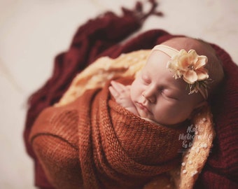 Peach floral headband ,dainty newborn  headband , flower lace hairbow, nylon elastic peach headbands