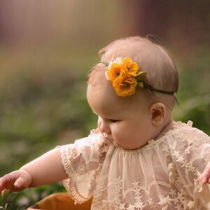 Fall Yellow green baby headband VintageFlowers headband, mustard Yellow baby headband,Baby headband,Sitter flowers headband