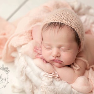 Peach newborn bonnet ,baby peach Bonnet , Photo Prop bonnet  , infant Baby Girl Mohair hat