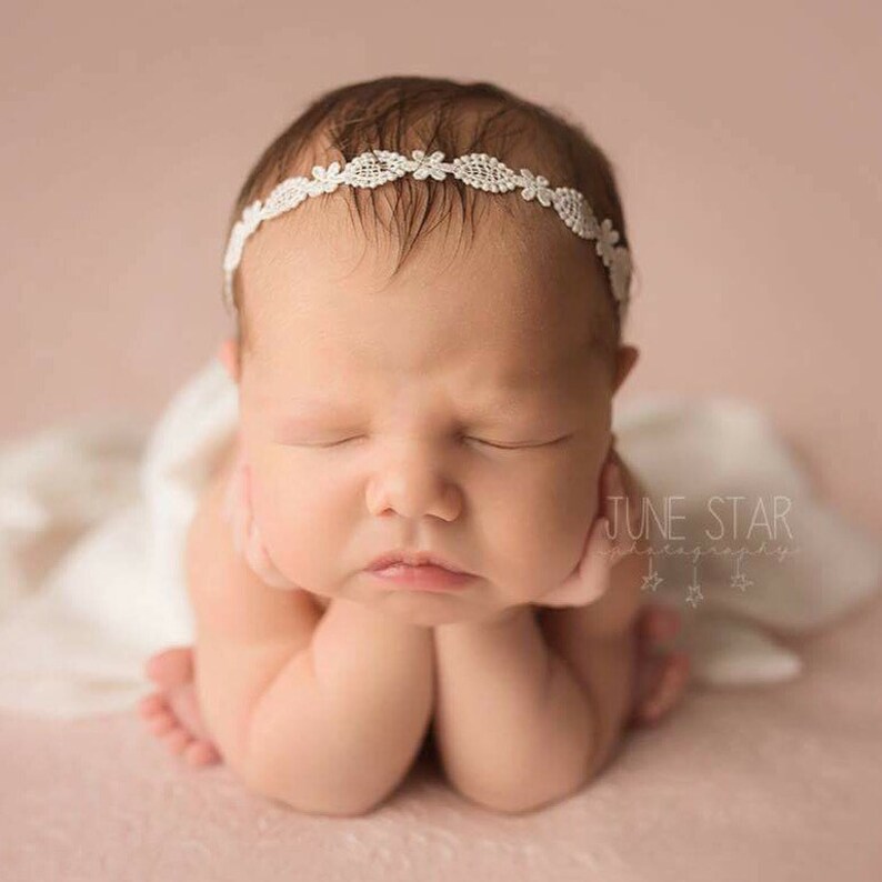 White headband,White photo prop headband, Newborn dainty white headband Baptism dainty headband,Baby Girl headband