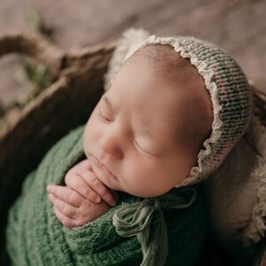 Sage pink newborn bonnet Spring sage baby bonnet Ruffle vintage baby bonnet  sage green pink newborn bonnet hat