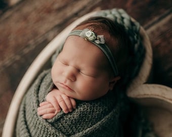 Sage dainty newborn headband,Sage green baby headband Newborn sage headband Sage baby photo prop headband bow