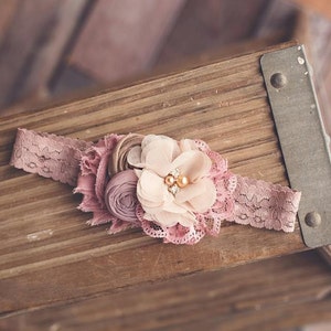 Mauve Taupe pink Blush Headband, Dusty Pink Mauve Headband ,Baby Headband,Taupe Headband Lace headband