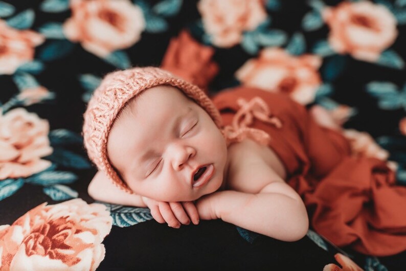 First baby bonnet Rose pink newborn bonnet,RTS baby bonnet Peach rose baby bonnet,Rise pink Solomon newborn bonnet