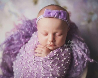 Velvet bow , lavender newborn bow ,dainty baby bow ,RTS newborn headband , lilac hairbow  photo prop headband