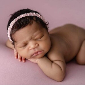 Pink beaded baby headband Light pink newborn headband Beaded baby photo prop headband