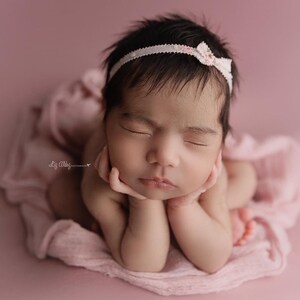 pink baby bow headband , dainty baby  headband ,Fabric small bow headband , Newborn baby headband RTS baby hairbow Pink baby bow headband