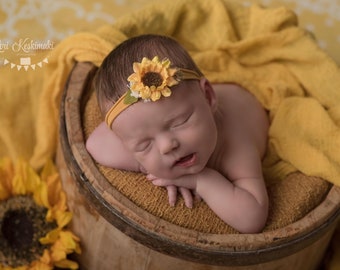 Sunflower yellow mustard flower baby headband jersey mustard sunflower headband Simple sunflower baby headband Fall yellow mustard hairbow