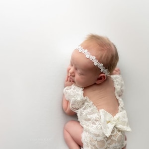 Off white  baby headband, baptism christening headband, dainty ready to ship headband ,photo prop hairband