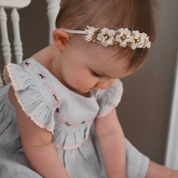 Cream off white beige baby headband,Neutral colors baby headband,Cream flowers baby headband,Ivory beige dainty headband,Cake smash headband