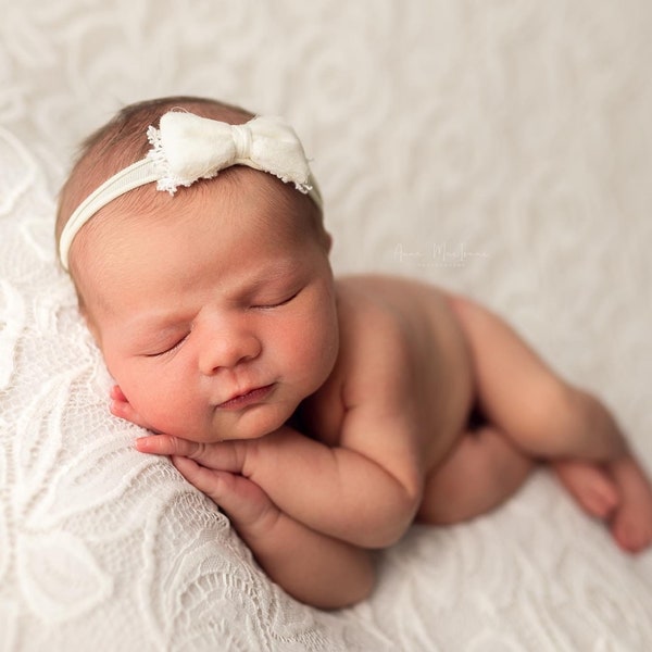 Baby headband,Ivory baby headband,Cream newborn bow,Dainty baby photo prop headband RTS ivory headband