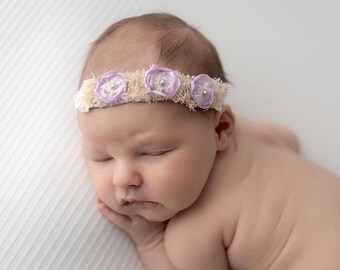 Purple baby headband,Lilac headband,Cream baby bow,Lavender baby headband