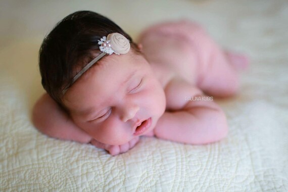 Beige Creme Bandeau Serre Tete Risette Nouveau Ne Bebe Fille Etsy