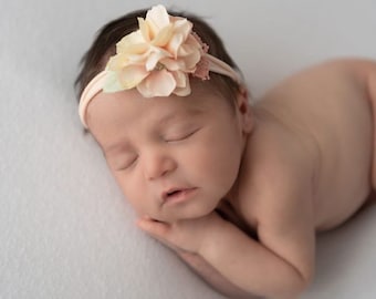 Peach cream baby headband Floral newborn headband Cream peach baby headband Spring newborn headbow