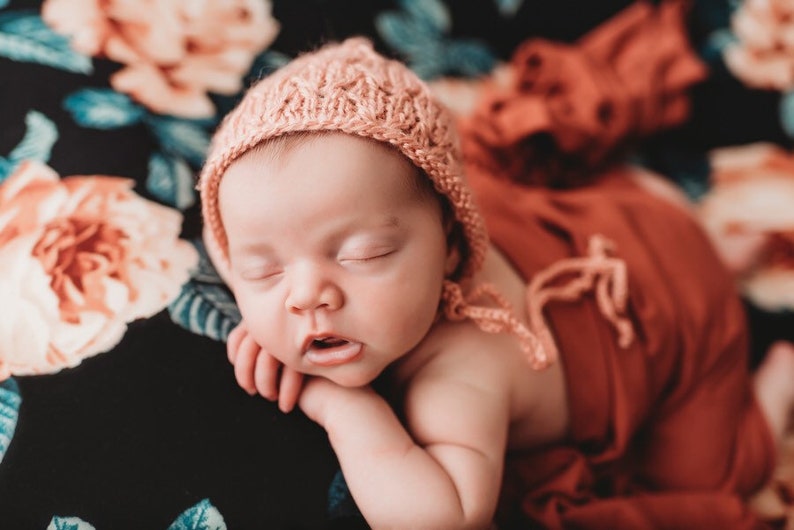First baby bonnet Rose pink newborn bonnet,RTS baby bonnet Peach rose baby bonnet,Rise pink Solomon newborn bonnet