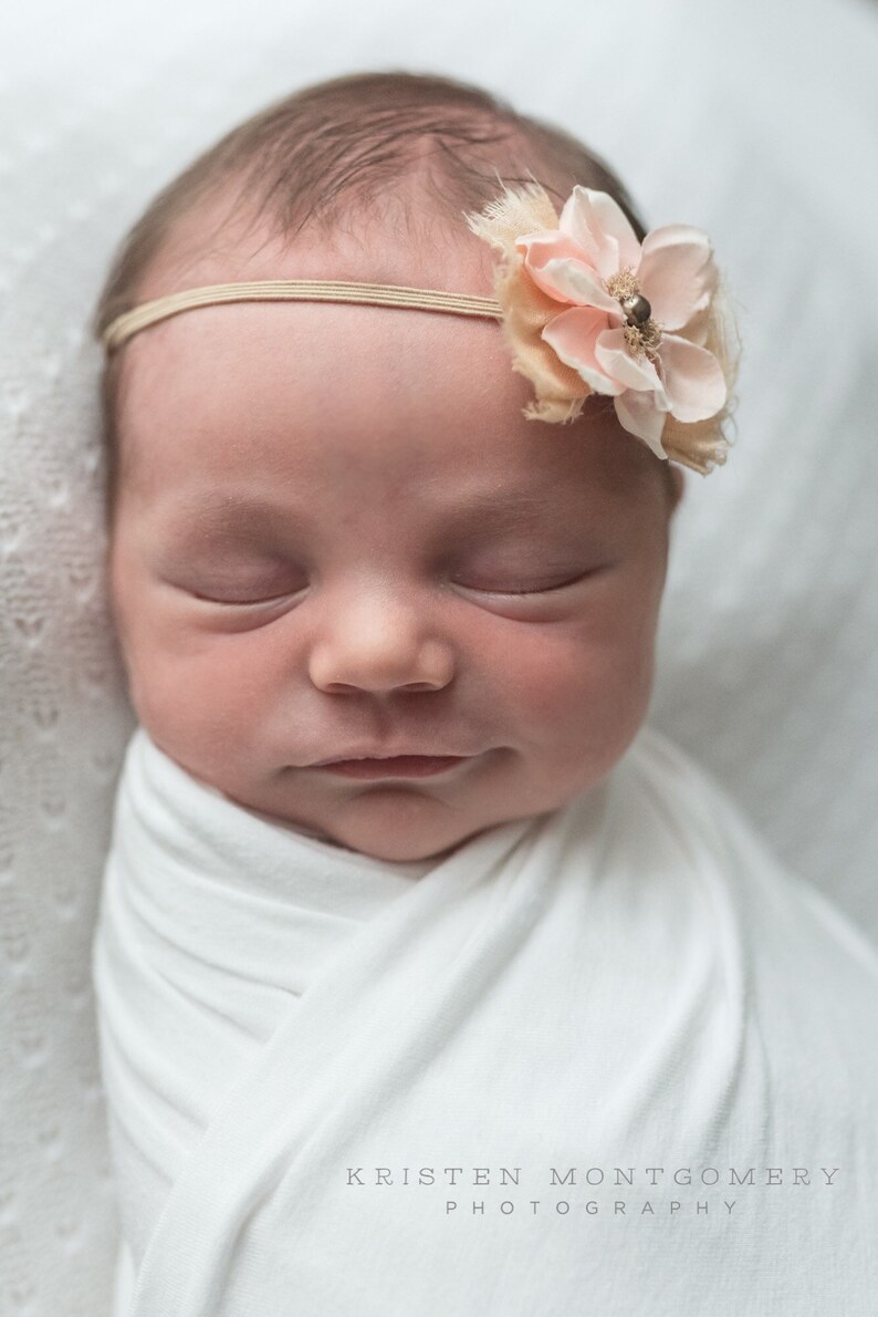 Baby hairband,Peach cream newborn headband,Creamy photo prop headband Newborn dainty headband