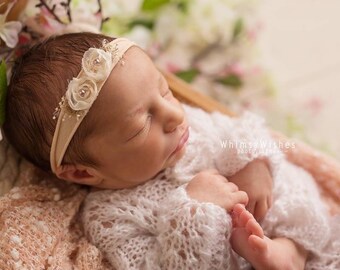 Peach Cream baby headband, Nylon peach newborn headband, Newborn peach cream headband