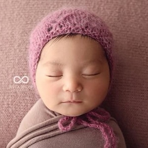 Mauve rosa Baby Mütze, Kind Mohair Mütze, Neugeborene Mädchen Mütze, Baby Mädchen Dusty Rosa Mütze