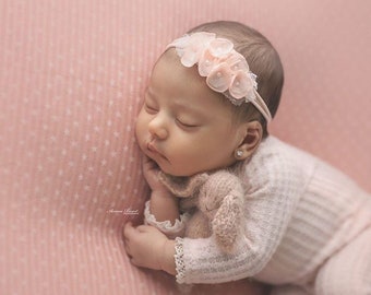 Peach blush cream  baby headband,Floral pearls headband Dainty elegant baby headband,soft peach newborn headband,Delicate peach headband
