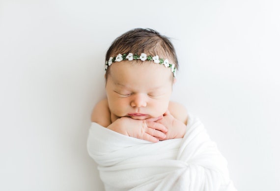 White headband,White photo prop headband, Newborn dainty white headband Baptism dainty headband,Baby Girl headband
