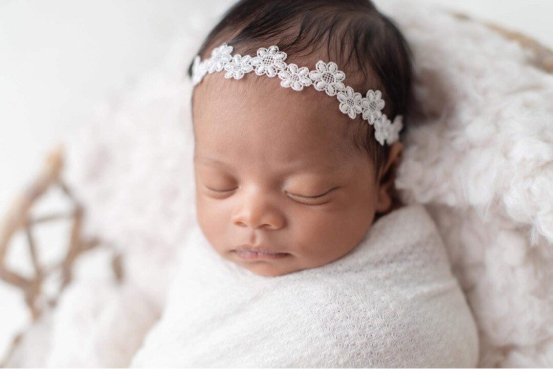 White Baby Headband Lace Dainty Newborn Headband RTS Baby Etsy