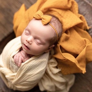 Mustard yellow  baby headband ,Dark yellow dainty headband photo prop baby hairbow yellow newborn hairbow RTS baby headband