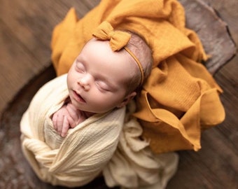 Mustard yellow  baby headband ,Dark yellow dainty headband photo prop baby hairbow yellow newborn hairbow RTS baby headband