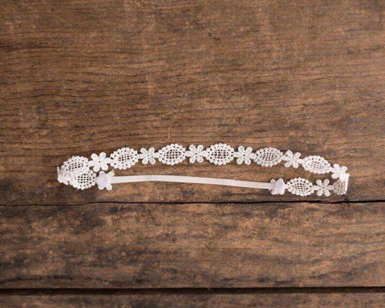 White headband,White photo prop headband, Newborn dainty white headband Baptism dainty headband,Baby Girl headband