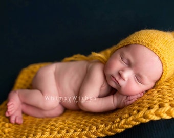 Baby Bonnet , Mustard Knit Bonnet Unisex baby bonnet ,Fall hat for baby