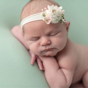 Baby ivory headband ,Floral headband,Dainty headband,Off white pink baby headband,Dainty floral headband,Flower newborn headband