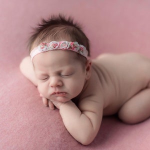 Pink Baby headband ,Dainty flowers newborn headband ,Pink chiffon rosettes headband ,Pink photo prop headband