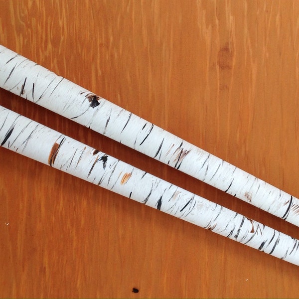 Birch candles, tree bark candles, hand painted faux birch bark tapers, birch tapers, set of two