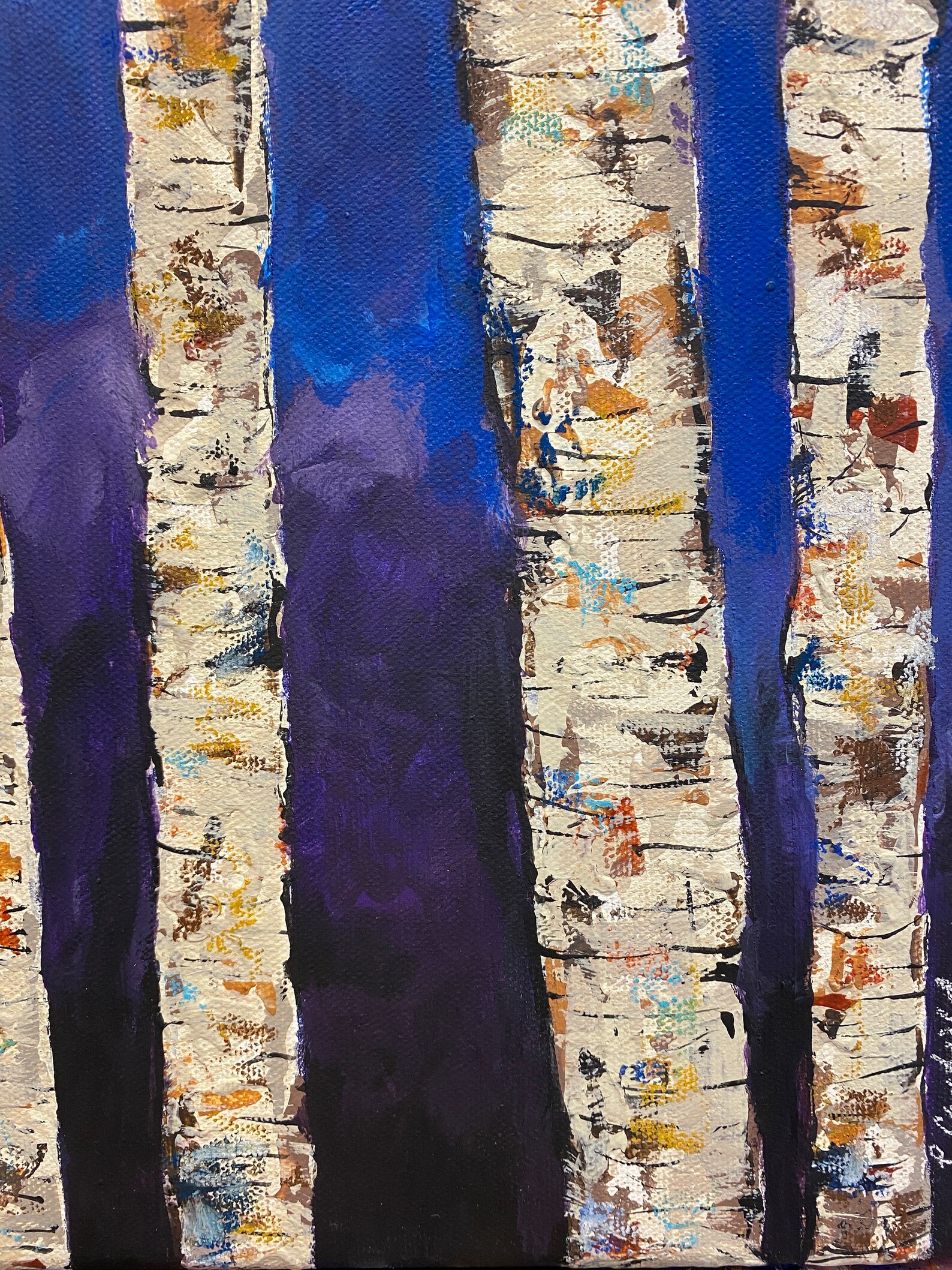 Birch at Twilight. 12 X 24 Inch Acrylic Mixed Media Birch Tree Painting ...