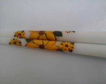 Sunflower candles, pair of hand painted sunflower candles, sunflower décor,  fall décor, autumn candles, Mother's Day