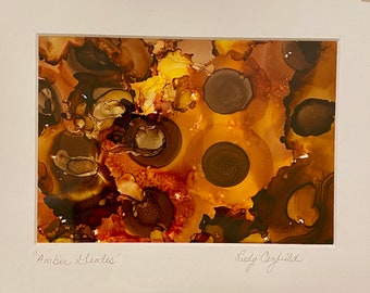 Amber Geodes. Geometric Abstract pattern. acid free matted alcohol ink with detailed line art